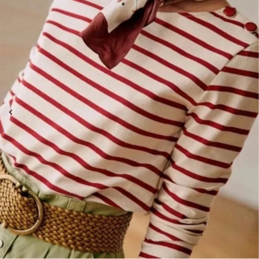 Sezane Colette Mariniere Burgundy Ecru Top - Brand new!